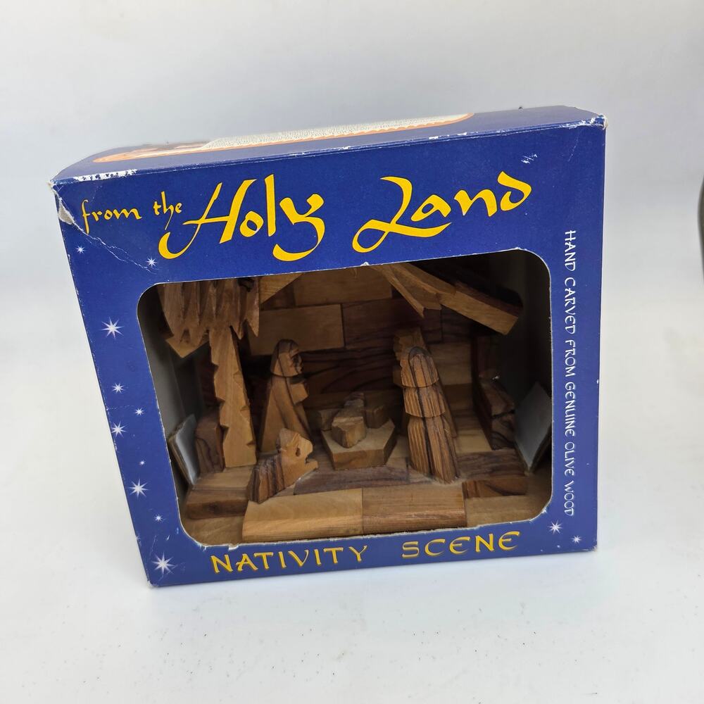 Hand Carved Olive Wood Nativity Scene Made in Israel G&G International Box